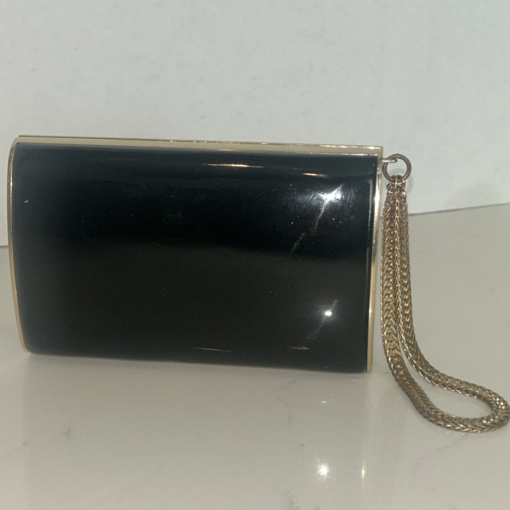 Jimmy choo clutch black patent leather handbag wristlet